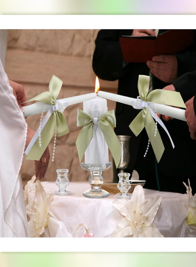 Conelist 3 Pcs Unity Candles with Satin Bow and Glass Candle Holder Boho Wedding Unity Pillar Candle Set Wedding Ceremony Reception Candles Decor for Formal Events Church(Sage Green) - Image 3